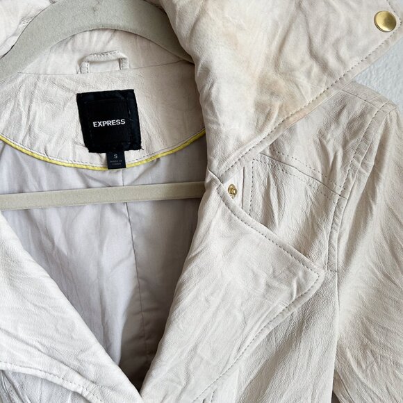 Vintage Express Genuine Leather Moto Jacket – Ivory Cream | Size Small - Picture 11 of 16